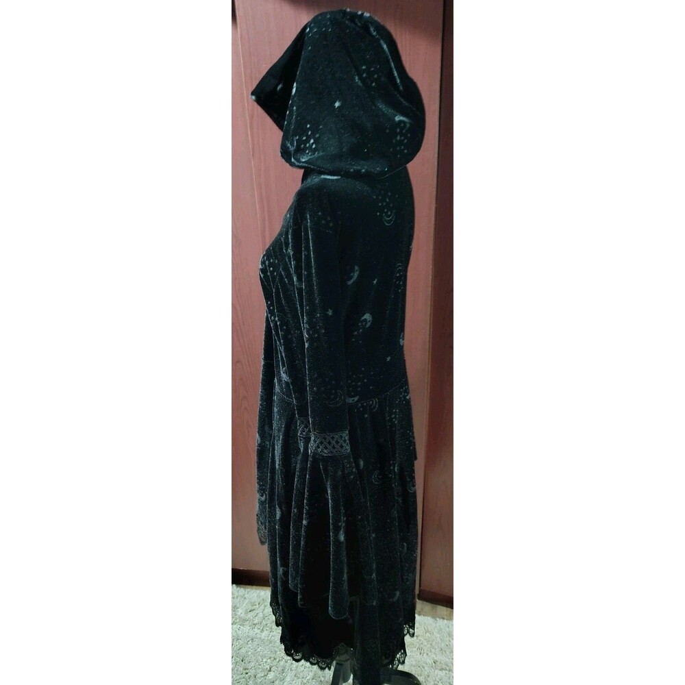 Adult CELESTIAL COVEN Hooded Dress WITCH COSTUME Black VELVET HI-LO Large GOTH - Picture 5 of 13